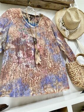 Enchanting lace boho watercolour blouse w shabby chic Gypsy rustic vibe